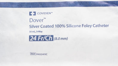Covidien 665241IC Dover Silver Coated 100% Silicone Foley Cath. 24Fr, 30 mL (x)